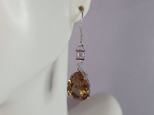 Womens Estate Sterling Silver Citrine Dangle Earrings 5.0g E6443