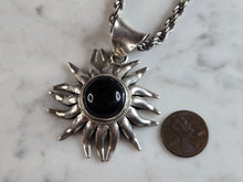 Load image into Gallery viewer, Womens Vintage Estate Sterling Silver Sun Pendant Rope Necklace 54.6g E6448