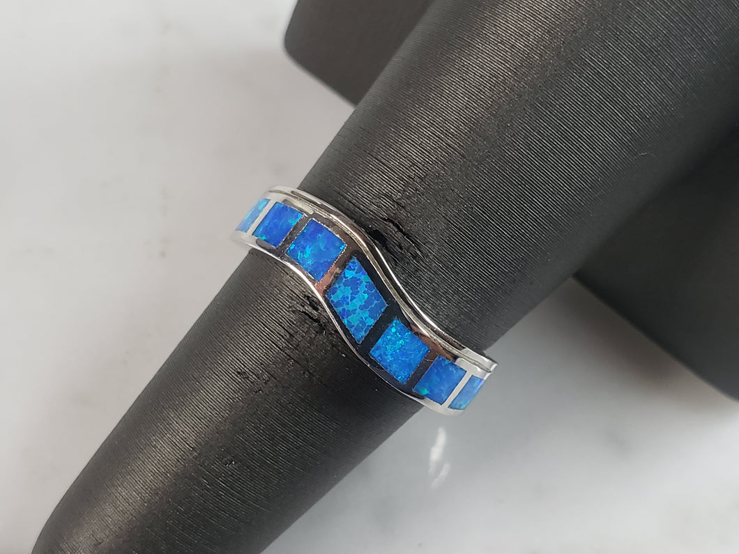 Womens Estate Sterling Silver Modernist Blue Opal Ring 4.3g E6450