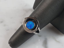 Load image into Gallery viewer, Womens Estate Sterling Silver Modernist Blue Opal &amp; CZ Ring 3.8g E6451