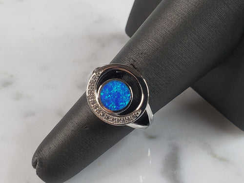 Womens Estate Sterling Silver Modernist Blue Opal & CZ Ring 3.8g E6451
