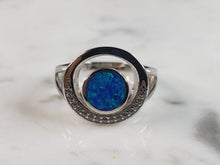 Load image into Gallery viewer, Womens Estate Sterling Silver Modernist Blue Opal &amp; CZ Ring 3.8g E6451