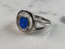 Load image into Gallery viewer, Womens Estate Sterling Silver Modernist Blue Opal &amp; CZ Ring 3.8g E6451