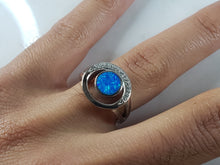 Load image into Gallery viewer, Womens Estate Sterling Silver Modernist Blue Opal &amp; CZ Ring 3.8g E6451