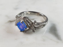 Load image into Gallery viewer, Womens Estate Sterling Silver Modernist Blue Opal &amp; CZ Ring 3.2g E6453