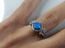 Load image into Gallery viewer, Womens Estate Sterling Silver Modernist Blue Opal &amp; CZ Ring 3.2g E6453