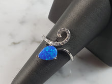 Load image into Gallery viewer, Womens Estate Sterling Silver Modernist Blue Opal &amp; CZ Ring 2.7g E6455