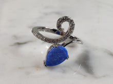 Load image into Gallery viewer, Womens Estate Sterling Silver Modernist Blue Opal &amp; CZ Ring 2.7g E6455