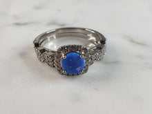 Load image into Gallery viewer, Womens Estate Sterling Silver Modernist Blue Opal &amp; CZ Ring Set 3.2g E6456