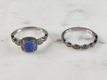 Load image into Gallery viewer, Womens Estate Sterling Silver Modernist Blue Opal &amp; CZ Ring Set 3.2g E6456