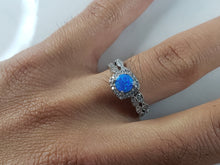 Load image into Gallery viewer, Womens Estate Sterling Silver Modernist Blue Opal &amp; CZ Ring Set 3.2g E6456