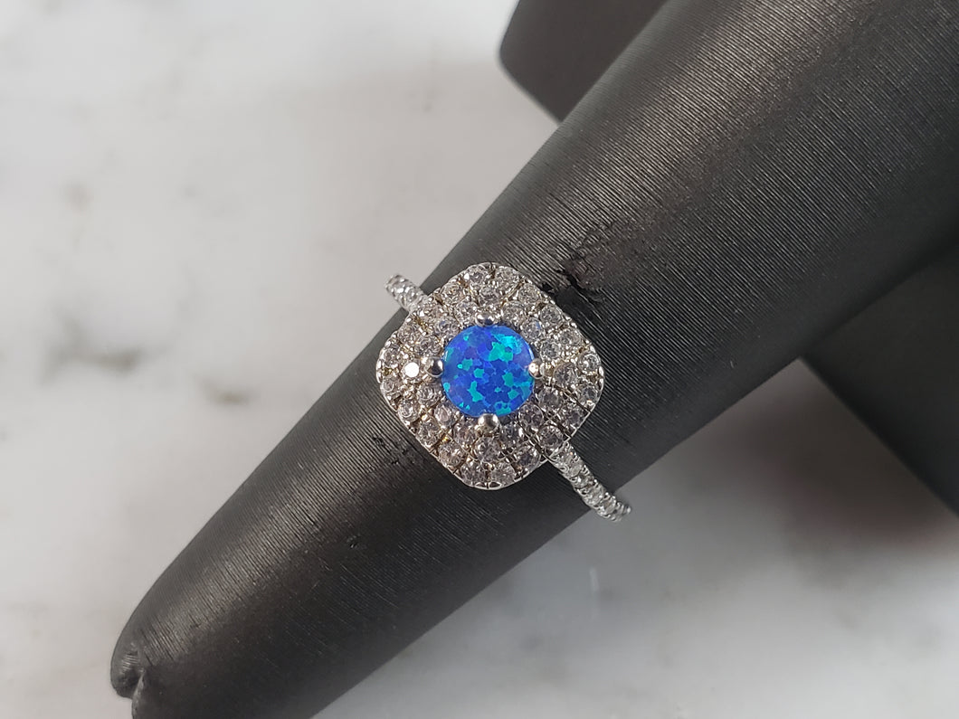 Womens Estate Sterling Silver Modernist Blue Opal & CZ Ring 2.5g E6457