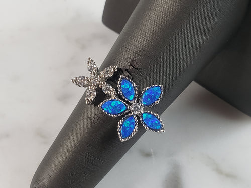 Womens Estate Sterling Silver Modernist Blue Opal Floral Ring 2.9g E6458