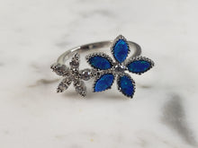 Load image into Gallery viewer, Womens Estate Sterling Silver Modernist Blue Opal Floral Ring 2.9g E6458