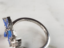 Load image into Gallery viewer, Womens Estate Sterling Silver Modernist Blue Opal Floral Ring 2.9g E6458
