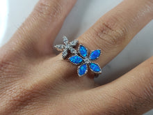 Load image into Gallery viewer, Womens Estate Sterling Silver Modernist Blue Opal Floral Ring 2.9g E6458