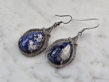 Load image into Gallery viewer, Pr Womens Sterling Silver Sodalite CZ Dangle Earrings 11.0g E6506