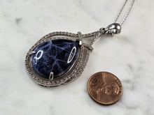 Load image into Gallery viewer, Womens Vintage Estate Sterling Silver Sodalite Pendant &amp; Necklace 15.6g E6507