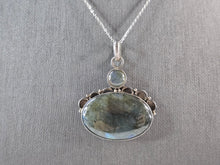 Load image into Gallery viewer, Womens Estate Sterling Silver Labradorite Moonstone Pendant Necklace 12.5g E6516