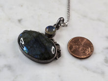 Load image into Gallery viewer, Womens Estate Sterling Silver Labradorite Moonstone Pendant Necklace 12.5g E6516