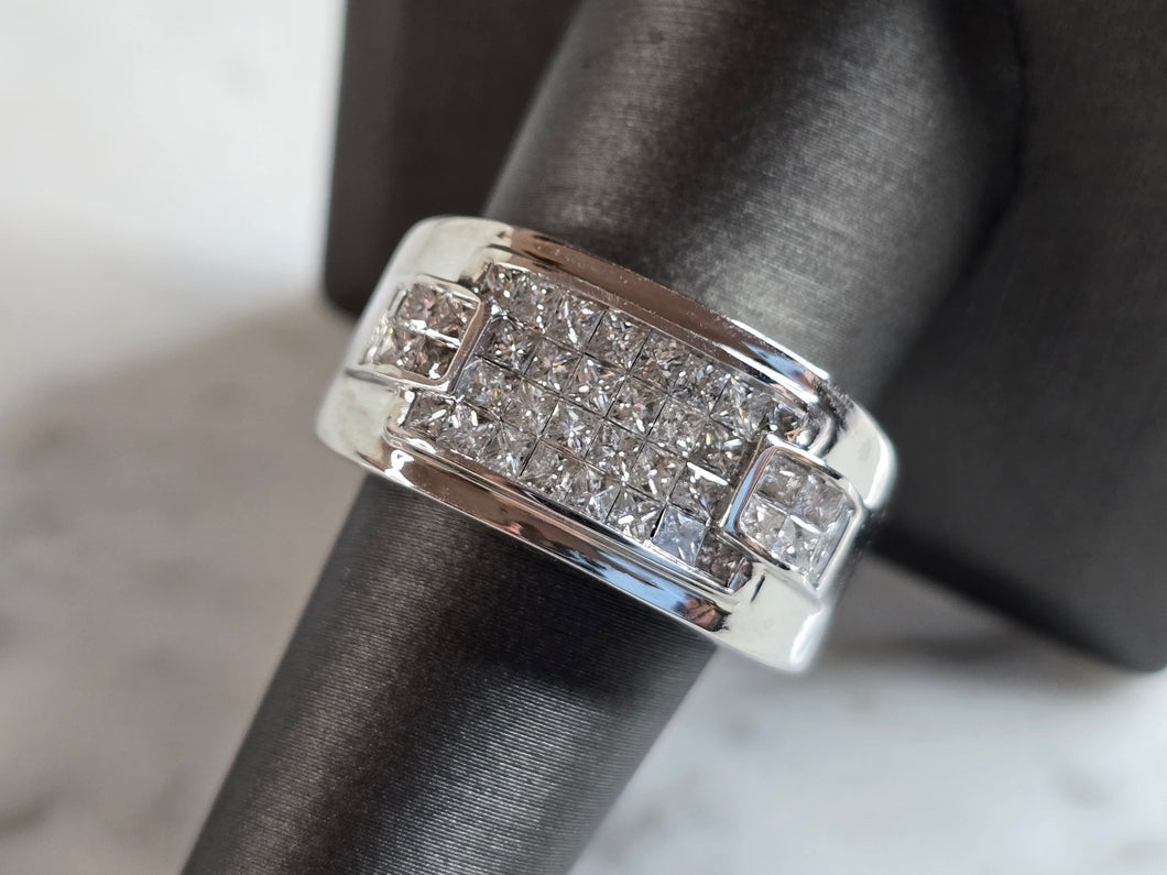 Mens Vintage Estate 14K White Gold Diamond Ring, 14.0g E6522