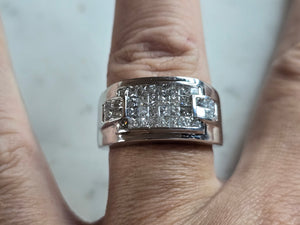 Mens Vintage Estate 14K White Gold Diamond Ring, 14.0g E6522