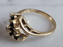 Load image into Gallery viewer, Womens Vintage Estate 14k Yellow Gold Diamond Sapphire Cluster Ring 3.4g E6523