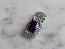 Load image into Gallery viewer, Womens Vintage Estate 14K White Gold Amethyst CZ Pendant 3.1g E6527