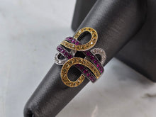 Load image into Gallery viewer, Womens Vintage Estate 14K White Gold Modernist Topaz &amp; Diamond Ring 5.3g E6555