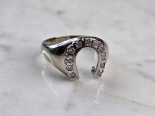 Load image into Gallery viewer, Mens Vintage Estate 10K White Gold Diamond Horseshoe Ring 7.8g E6557