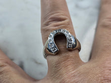 Load image into Gallery viewer, Mens Vintage Estate 10K White Gold Diamond Horseshoe Ring 7.8g E6557