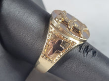 Load image into Gallery viewer, Mens Vintage Estate 14K Multi Gold Religious Cross &quot;E&quot; Diamond Ring 8.7g, E6564