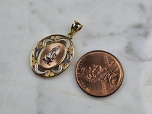 Load image into Gallery viewer, Womens Vintage Estate 14K Mixed Gold Religious Virgin Mary Pendant 2.0g E6565