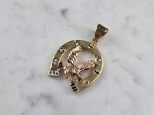 Load image into Gallery viewer, Womens Vintage Estate 14k Mixed Gold Horseshoe Eagle Pendant 3.8g E6569
