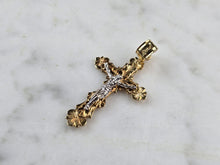 Load image into Gallery viewer, Womens Vintage Estate 14K White &amp; Yellow Gold Religious Cross Pendant 1.6g E6574