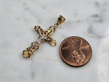 Load image into Gallery viewer, Womens Vintage Estate 14K White &amp; Yellow Gold Religious Cross Pendant 1.6g E6574