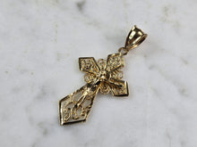 Load image into Gallery viewer, Womens Vintage Estate 10K Yellow Gold Religious Cross Pendant 1.6g E6578