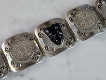 Load image into Gallery viewer, Womens Vintage Estate Sterling Silver Mayan Aztec Onyx Bracelet 40.5g E6586