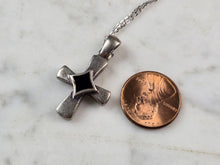 Load image into Gallery viewer, Womens Vintage Estate Sterling Silver Onyx Cross Pendant Necklace 5.0g E6601