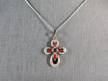 Load image into Gallery viewer, Womens Vintage Sterling Silver Enamel Sapphire Cross Pendant Necklace 2.8g E6603