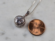 Load image into Gallery viewer, Womens Vintage Estate Sterling Silver CZ Pendant w/ Necklace 5.5g E6610