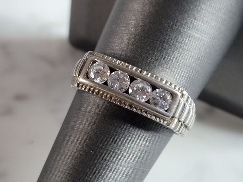 Womens Estate Sterling Silver Modernist CZ Ring 4.0g E6614