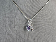 Load image into Gallery viewer, Womens Sterling Silver Heart &amp; Key Amethyst Pendant Necklace 4.0g E6615