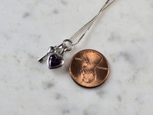 Load image into Gallery viewer, Womens Sterling Silver Heart &amp; Key Amethyst Pendant Necklace 4.0g E6615
