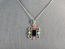 Load image into Gallery viewer, Womens Vintage Estate Sterling Silver Onyx Pendant Necklace 5.9g E6641