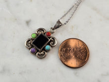 Load image into Gallery viewer, Womens Vintage Estate Sterling Silver Onyx Pendant Necklace 5.9g E6641