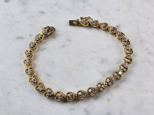 Load image into Gallery viewer, Womens Vintage Estate Sterling Silver Gold Tone CZ Heart Bracelet 13.6g E6661