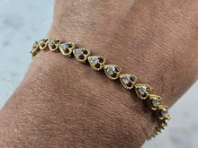 Load image into Gallery viewer, Womens Vintage Estate Sterling Silver Gold Tone CZ Heart Bracelet 13.6g E6661