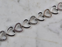 Load image into Gallery viewer, Womens Vintage Estate Sterling Silver CZ Heart Bracelet 8.7g E6664