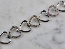 Load image into Gallery viewer, Womens Vintage Estate Sterling Silver CZ Heart Bracelet 8.7g E6664
